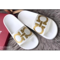 High Quality Ferragamo PVC Gancini Slide Sandals F942904 White/Gold 2019