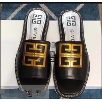 Stylish Cheap Givenchy 4G Logo Chain Around Slides Flat Sandals G93807 Black 2019