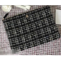Promotion Chanel Cotton Tweed Classic Pouch Clutch Bag A82545 Black 2019