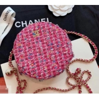 Grade Quality Chanel Tweed Classic Round Clutch with Chain Bag AP0366 Fuchsia 2019
