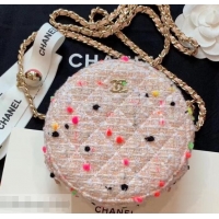 Fashion Chanel Tweed Classic Round Clutch with Chain Bag AP0366 Nude Pink 2019