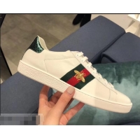 Low Price Gucci Ace Leather Low-Top Lovers Sneakers Green/Red Web Embroidered Bee G81615 White