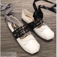 Buy Discount Miu Miu Leather Ballerinas With Belts 5F466A White