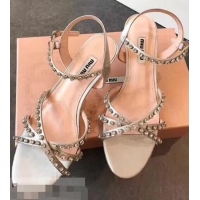 Shop Miu Miu Satin Sandals 85mm Heel/Satin Sandals with Jeweled 65mm Heel MM8917 Silver