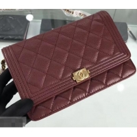 Unique Style Chanel Grained Leather Boy Wallet On Chain WOC Bag A80287 Burgundy/Gold