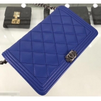 Affordable Price Chanel Lambskin Boy Wallet On Chain WOC Bag A81969 Blue/Silver 2019