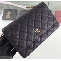 Best Price Chanel Caviar Leather Wallet On Chain WOC Bag A33814 Black 2019