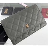 Grade Chanel Caviar Leather Wallet On Chain WOC Bag A33814 Light Army Green 2019
