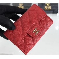 Grade Quality Chanel Grained Leather Classic Flap Card Holder A80799 Red/Gold