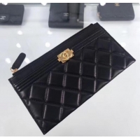 Luxury Chanel Lambskin Boy Pouch Clutch Bag A84478 Black/Gold