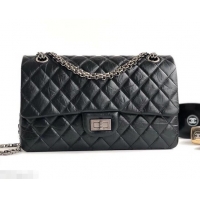 Top Grade Chanel 2.55 Reissue Size 225 Bag in wrinkled calfskin with silver hardware 602712 black