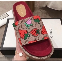 Shop Grade Gucci Original GG Canvas Slide Sandals 573018 Strawberry 2019