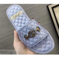 Imitation Gucci Quilted Slide Sandals with Interlocking G Horsebit 577680 Leather Fabric Lilac 2019
