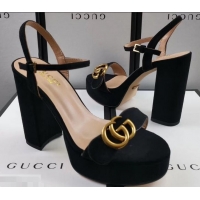 Popular Gucci Heel 11cm Platform 2.5cm Sandals with Double G 573021 Suede Black 2019