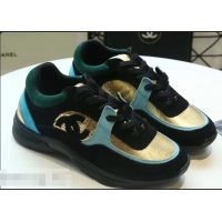 Trendy Design Chanel Suede Calfskin Sneakers G34360 Fabric Black/Gold/Turquoise 2019