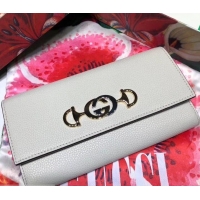 Best Price Gucci Zumi Grainy Leather Continental Wallet 573612 White 2019