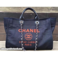 Shop Chanel Deauville Canvas Tote Medium Shopping Bag 42805 Dark Blue/Orange