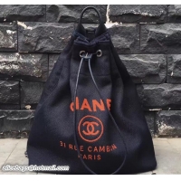 Good Quality Chanel Deauville Backpack Bag A93787 Black/Orange