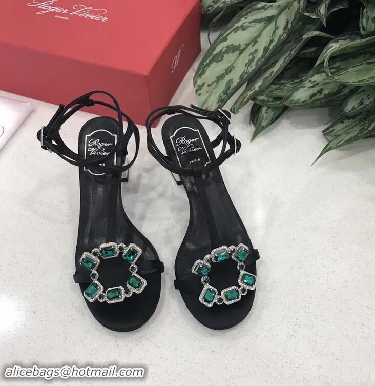 Hot Sell Roger Vivier Podium Crown Jewels Sandals 5cm R8429 Black 2018