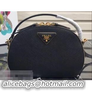 Discount Prada Round Odette Saffiano Leather Bag 1BH123 Black 2019