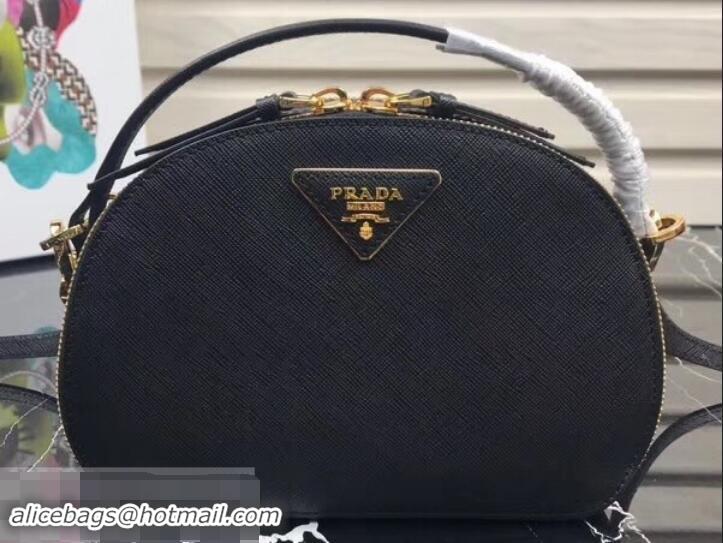 Discount Prada Round Odette Saffiano Leather Bag 1BH123 Black 2019