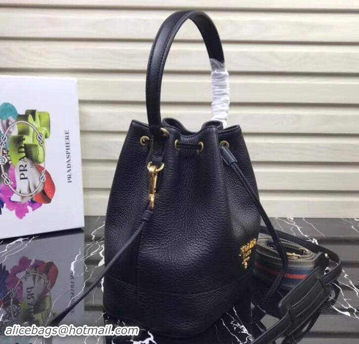 Stylish Prada Leather Bucket Bag 1BE018 Black 2019
