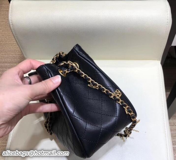 Fashion Chanel Charms Lambskin Drawstring Bucket Mini Bag C706011 Black 2019