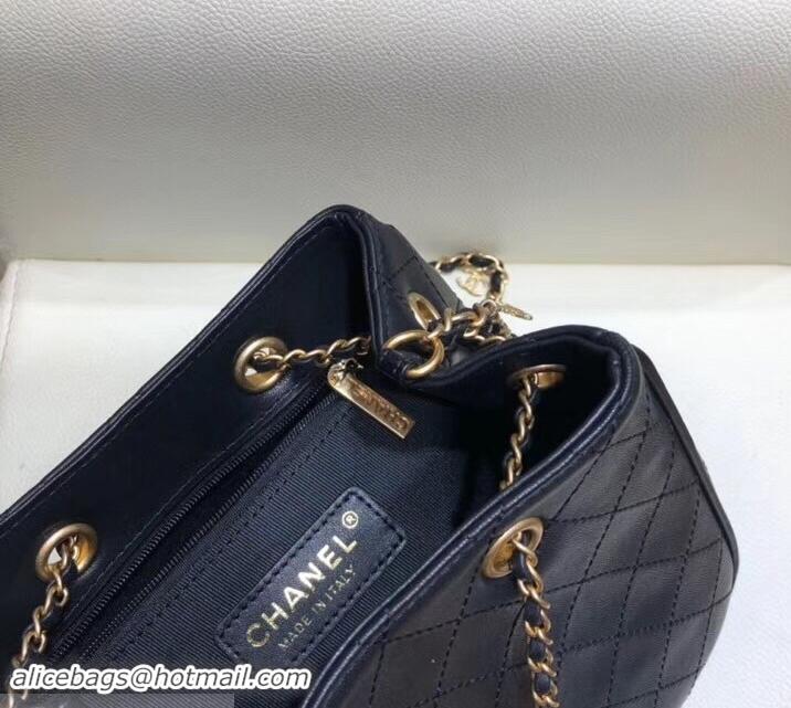 Fashion Chanel Charms Lambskin Drawstring Bucket Mini Bag C706011 Black 2019