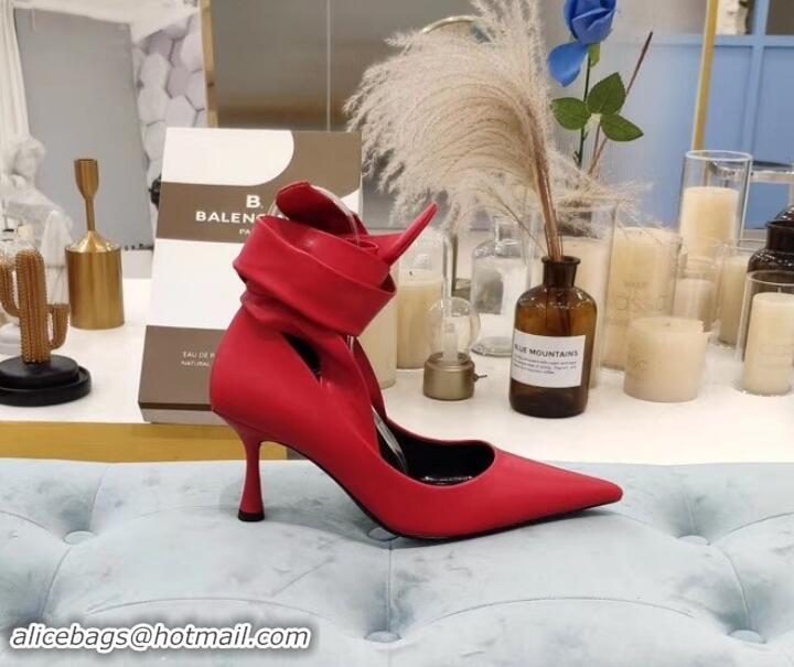 Perfect Balenciaga Heel 8cm Ankle Tie Pumps B713011 Red 2019