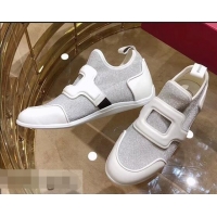 Duplicate Roger Vivier Sporty Viv' Leather Buckle Sneakers R8409 Glitter Silver 2018