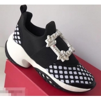Imitation Roger Vivier Viv' Run Sneakers R9708 Black/White Strass Buckle 2019