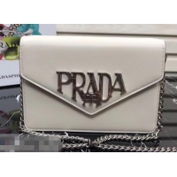 Low Price Prada Macro Logo Leather Crossbody Bag 1BD097 White 2019