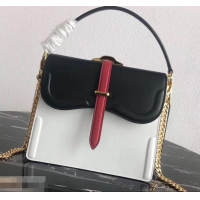Pretty Style Prada Belle Leather Shoulder Tote Bag 1BN004 Black/White/Red 2019