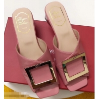 Grade Quality Roger Vivier Heel 4.5cm Patent Leather Tres Vivier Mules R9524 Pink 2019