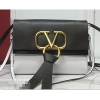 Fashion Valentino Smooth Calfskin Small VRing Crossbody Bag 181688 Black/White 2019