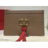 Lowest Price Valentino Calfskin VLOGO Pouch Clutch Bag 181690 Nude 2019