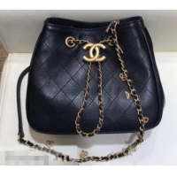 Fashion Chanel Charms Lambskin Drawstring Bucket Mini Bag C706011 Black 2019