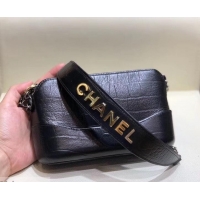 Top Quality Chanel Crocodile Embossed Calfskin Gabrielle Clutch With Chain Bag A94505 Black 2019