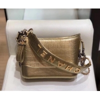 Grade Design Chanel Crocodile Embossed Calfskin Gabrielle Small Hobo Bag AS0865 Metallic Gold 2019