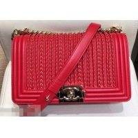 Best Design Chanel Embroidered Boy Medium Flap Bag A945011 Red 2019 