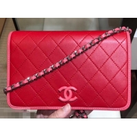 Discount Chanel Lambskin Wallet On Chain WOC Bag AP0059 Red 2019