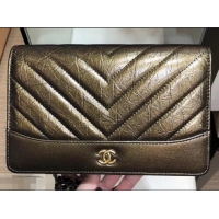 Discount Chanel Glittered Aged Calfskin Gabrielle Wallet On Chain WOC Bag A94508 Chevron Gold 2019