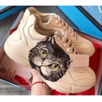 Luxury Gucci Rhyton Leather Sneakers 708013 Mystic Cat 2019