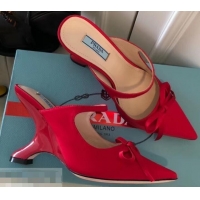 Best Price Prada Angled Heel 9cm Satin Bow Mules Pumps 709033 Red 2019
