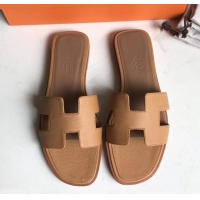 Grade Design Hermes Oran Flat slippers in epsom leather H701020 caramel/brown