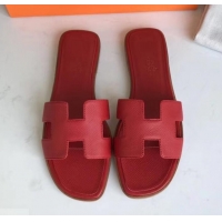 Top Quality Hermes Oran Flat slippers in epsom leather red H701025