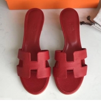 Low Cost Hermes Heel 5cm Oasis Slipper Sandals in epsom Leather red H701027