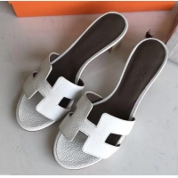 Fashion Hermes Heel 5cm Oasis Slipper Sandals in Togo Leather H701031 White