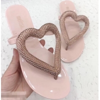 Duplicate Melissa Loja Big Heart Chrome Flip Flops 716030 Nude Pink 2019