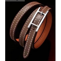 1:1 aaaaa Hermes Quilting Leather Bracelet/Choker 721121 Coffee/Silver